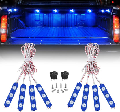 Nilight - Juego de 8 Luces de Cama de camioneta, 24 LED, Color Azul, con Interruptor para Furgoneta, Todoterreno, Debajo de la Carretera, Marcador Lateral del Automóvil, riel de pozos