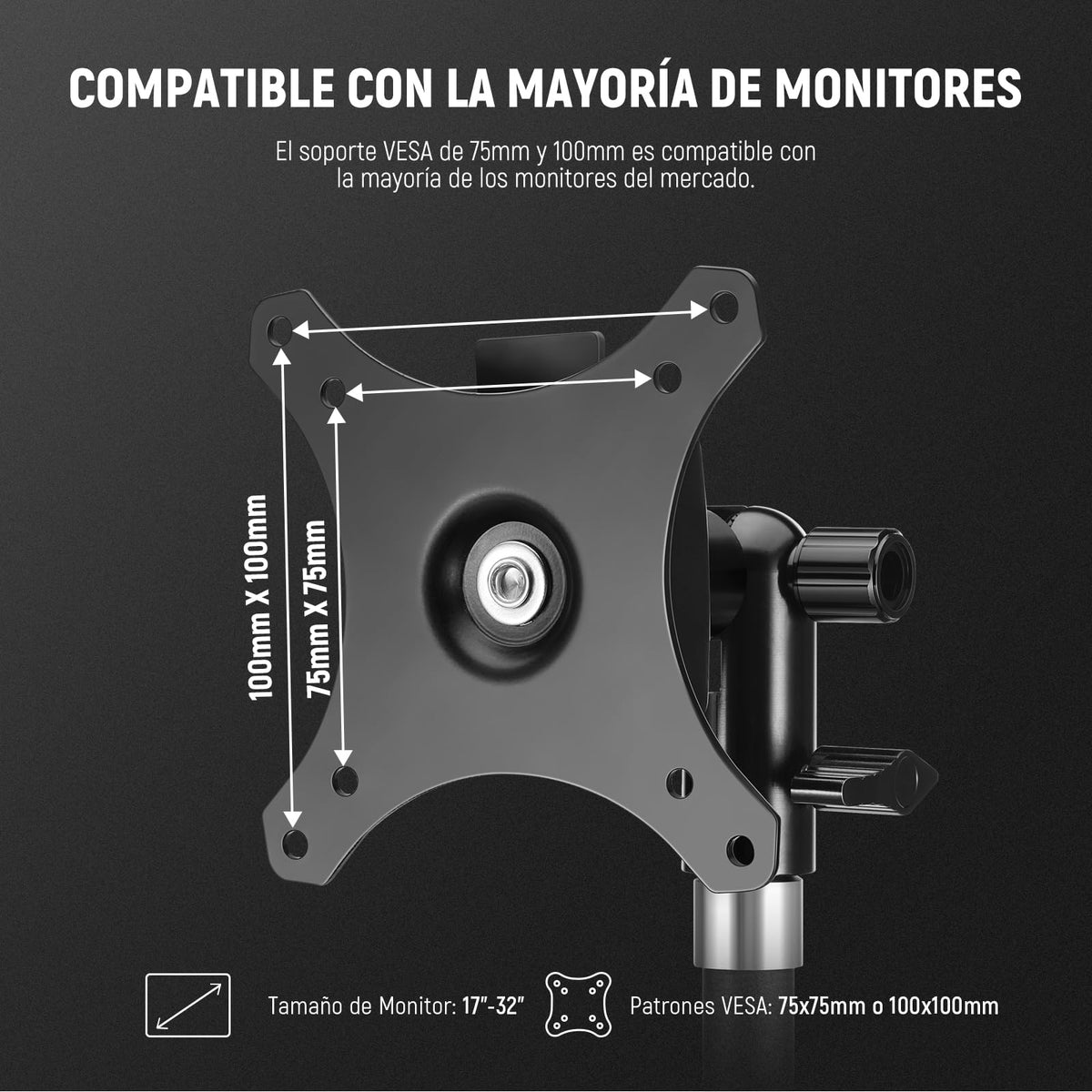 NEEWER Adaptador de Soporte Monitor con Soporte VESA Liberación Rápida, 270° Ajustable Metal 5/8" C Soporte Adaptador de Soporte luz para Pantalla Impacto Exterior TV de 17-32", Carga MAX 8kg, MA010