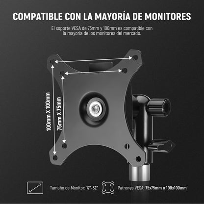 NEEWER Adaptador de Soporte Monitor con Soporte VESA Liberación Rápida, 270° Ajustable Metal 5/8" C Soporte Adaptador de Soporte luz para Pantalla Impacto Exterior TV de 17-32", Carga MAX 8kg, MA010