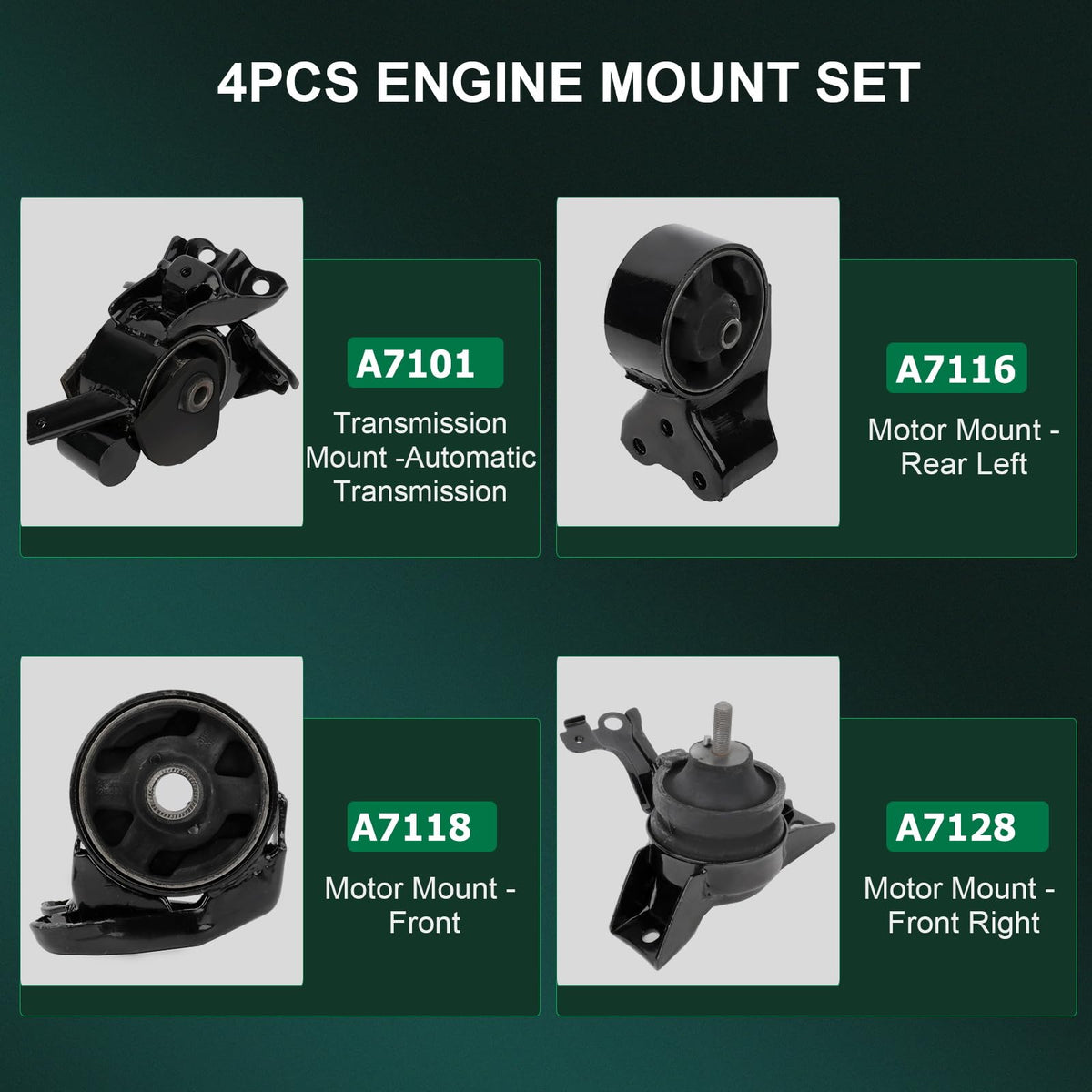SCITOO - Kit de montaje de motor compatible con Hyundai 2001-2006 para Elantra 2003-2005 para Tiburon, OE A7101 A7116 A7118 A7128