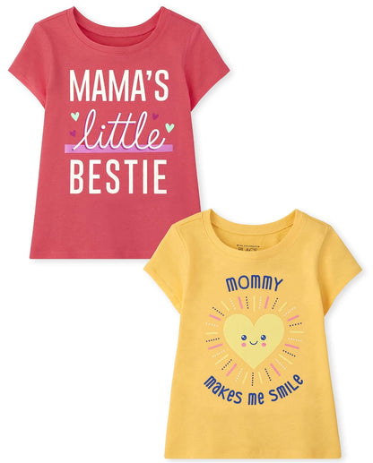 The Children's Place and Toddler Girls Short Sleeve Multi Color Graphic T-Shirt, 2 Pack Camiseta Niñas