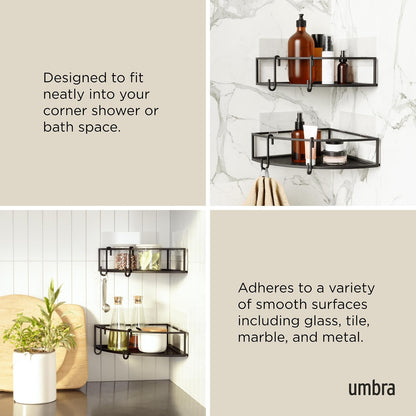 Umbra Cubiko estante de esquina para ducha, estantes flotantes de metal con tiras adhesivas de montaje, paquete de 2, Negro
