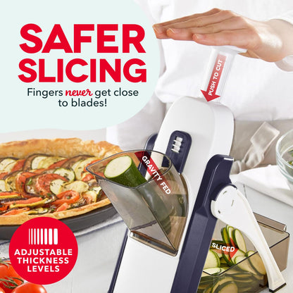 DASH Safe Slice® Cortador de Mandolina, Juliana y Dados para Verduras | 30+ Ajustes de Corte y Grosor | Contenedor y Cepillo Incluidos | Color Negro