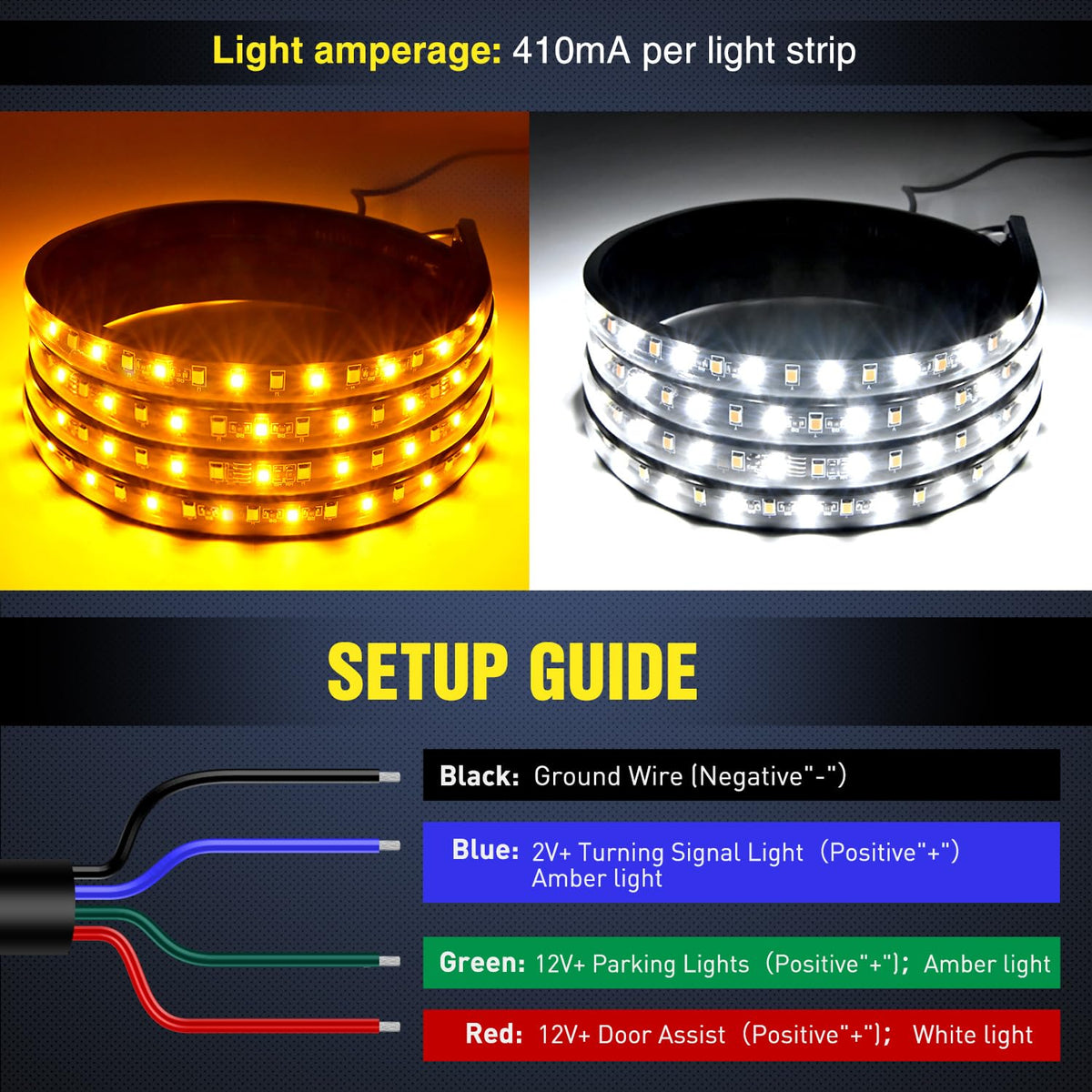 Nilight TL-311 Paquete de 2 Tiras LED de 70 Pulgadas para Estribo de Camión, 216 LED, Blancas/Ámbar Secuencial, para Cabina Extendida