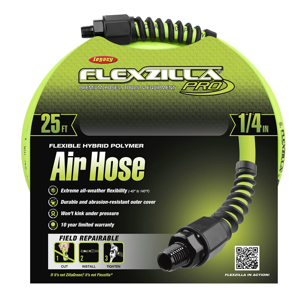Flexzilla Legacy Pro Manguera de Aire Híbrida HFZP1425YW2, 1/4 in x 25 ft