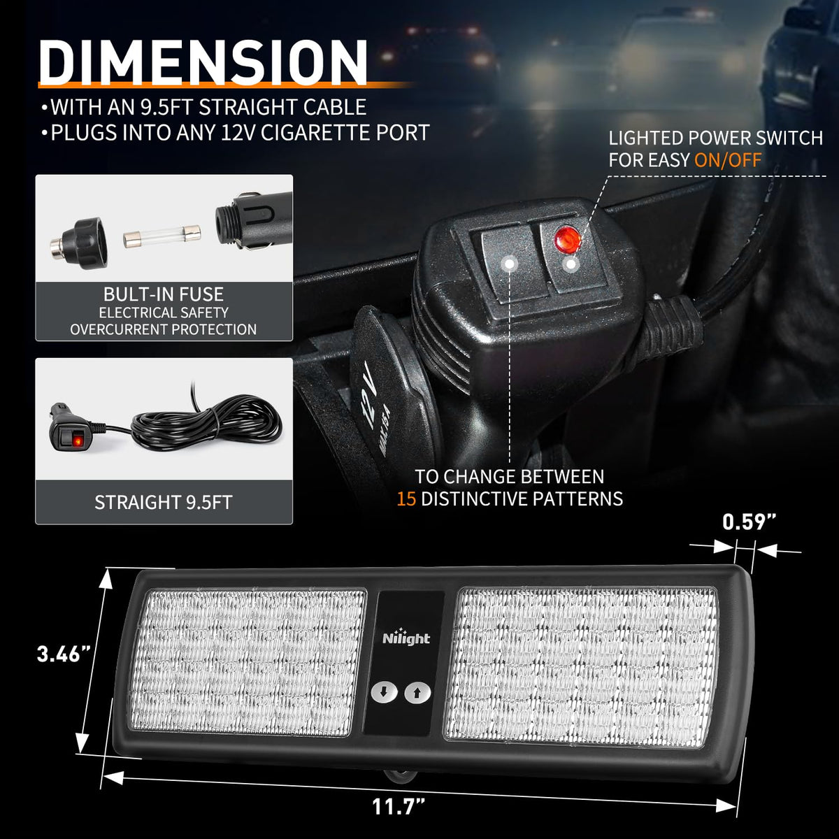 Nilight Red Blue 48LED Visor Strobe Lights Interior Windshield Emergency Warning Light Super Bright LED for Police Enforcement Firefighters Vehicle Trucks