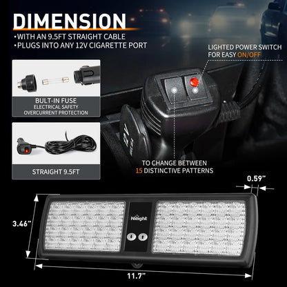 Nilight Red Blue 48LED Visor Strobe Lights Interior Windshield Emergency Warning Light Super Bright LED for Police Enforcement Firefighters Vehicle Trucks