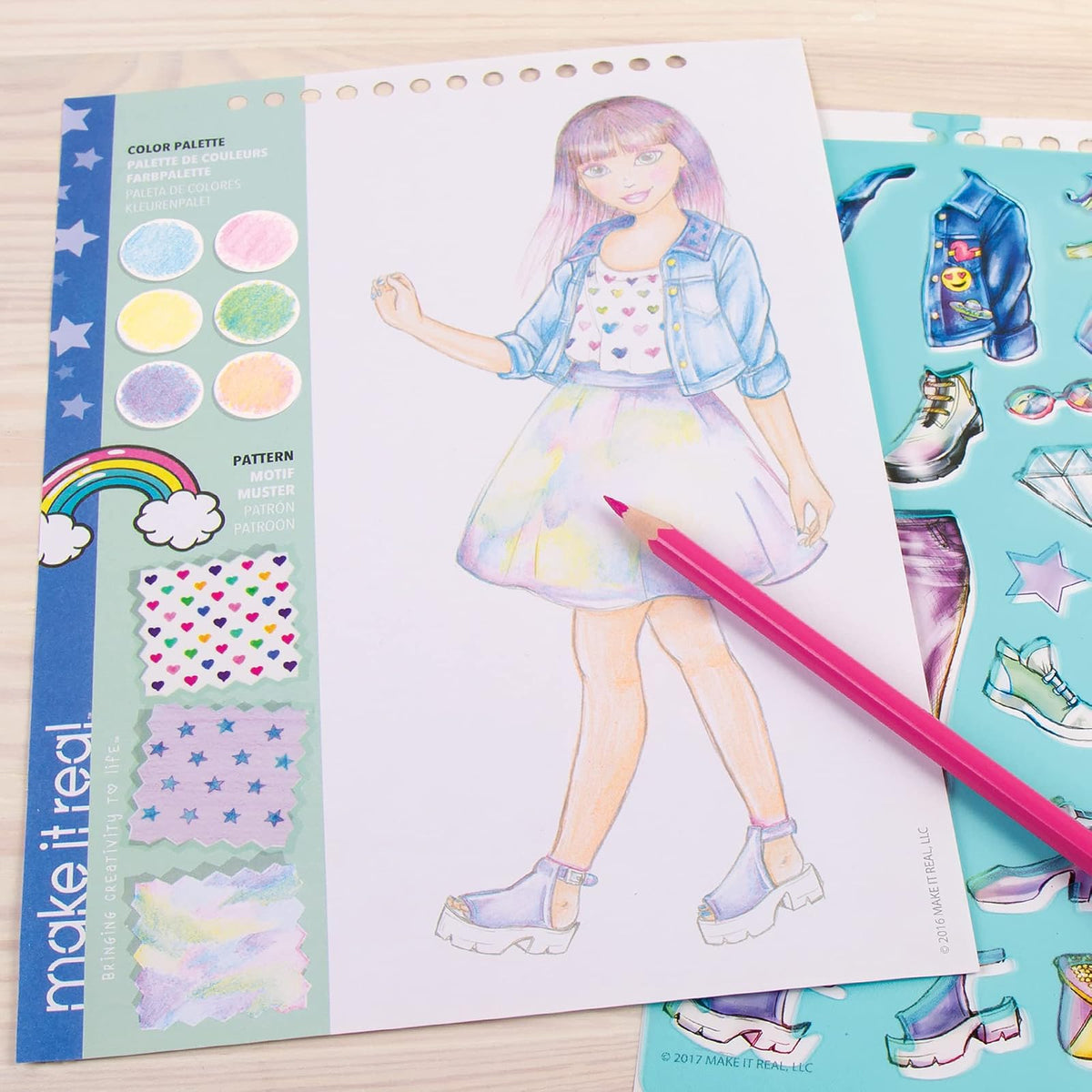 Make It Real: Fashion Design Sketchbook: Digital Dream - Includes 110 Stickers & Stencils, Draw Sketch & Create, Fashion Coloring Book, Tweens & Girls, Kids Ages 6+
