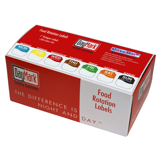 DayMark Safety Systems Etiquetas extraíbles del día de la semana de 1 pulgada, de lunes a domingo, caja dispensadora incluida (7,000 etiquetas) (IT11183)