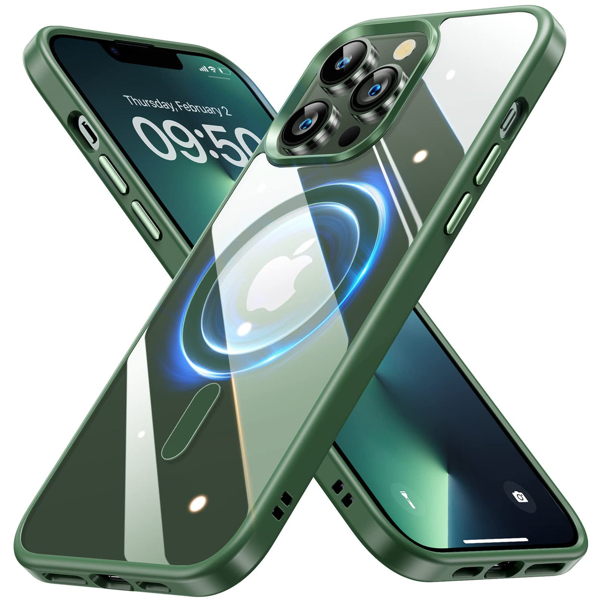 JUESHITUO Funda Magnética Transparente para iPhone 14 Pro Max - D- Alpine Green