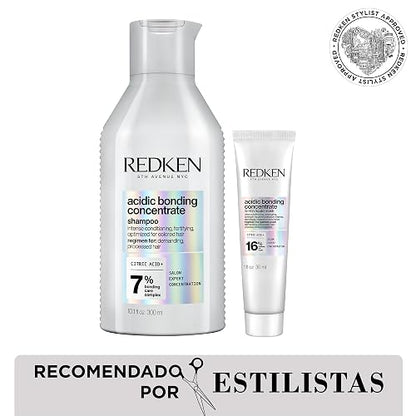REDKEN- Shampoo Acidic Bonding Concentrate de Redken 300ml + Mascarilla travel size| Shampoo y mascarilla de reparación máxima | Repara 1 año de daño en 5 minutos y proporciona hidratación profunda