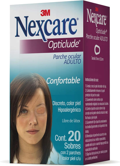 NEXCARE 3M Opticlude Parche Ocular Sin Látex Color Marrón 20 piezas | Bloquea el paso de la luz, Adhesivo hipoalergénico, Almohadilla no adherente, Transpirable y cómodo, Tamaño 81 mm x 55.5 mm