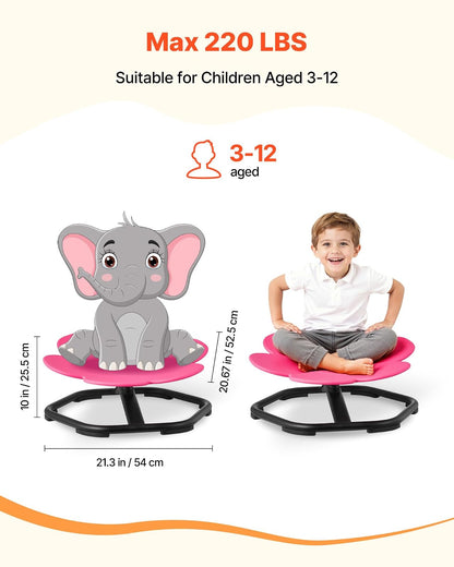 VEVOR Silla Giratoria Infantil Sensorial, con Forma de Flor, hasta 100 kg, con Base Metálica Antideslizante, Favorece la Coordinación, el Equilibrio y la Concentración, Rosa, 62 x 62 x 25,5 cm