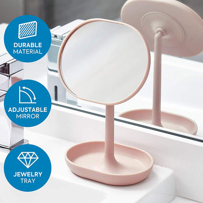 iDesign Cade Plastic Round Vanity, Standing Makeup Mirror and Accessory Tray for Countertop, Bathroom, Bedroom, Desk, Dorm, Blush