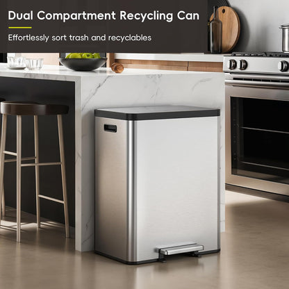 Bote de basura EKO EcoCasa II para reciclaje para cocina con doble compartimento, de 36 litros + 24 litros, con acabado de acero inoxidable.
