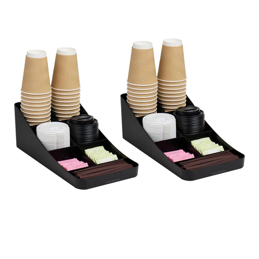 Mind Reader Cup and Condiment Station, Countertop Organizer, Coffee Bar, Kitchen, 7.25" L x 15.5" W x 5.25" H, Set of 2, Black