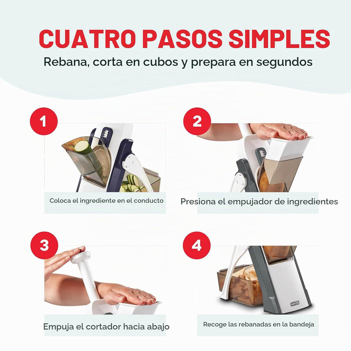 DASH Safe Slice® Cortador de Mandolina, Juliana y Dados para Verduras | 30+ Ajustes de Corte y Grosor | Contenedor y Cepillo Incluidos | Color Gris