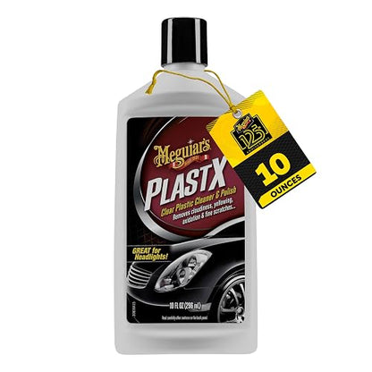 Meguiar's´s G12310 Limpiador y Abrillantador Plast X, 296ml | Limpiador de plástico y removedor de arañazos, restaura la claridad, elimina el amarilleo, la oxidación y la nubosidad en los