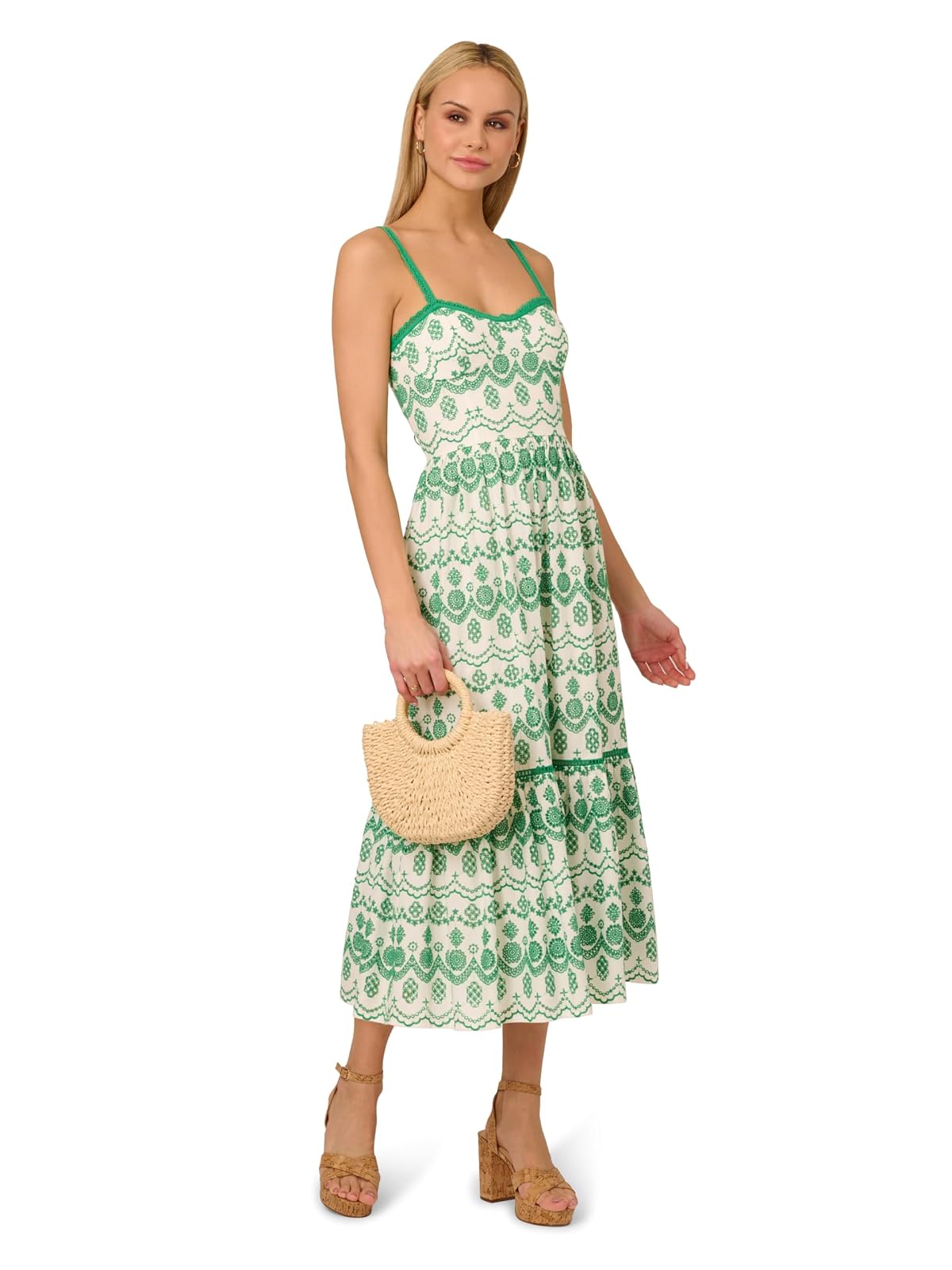 Adrianna Papell Eyelet Midi Dress Vestido Mujer