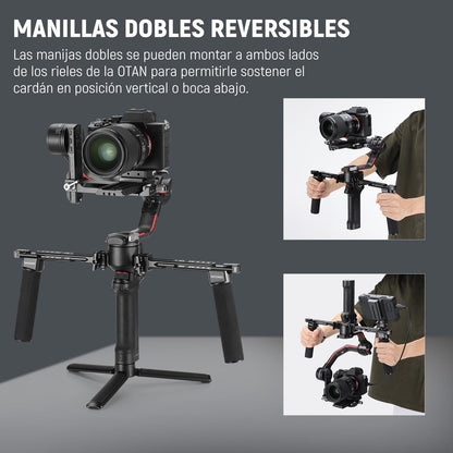 NEEWER Doble Mango Compatible con dji RS5 RS4 RS4 Pro RS3 RS3 Pro RS2 RSC2 Ronin S SC Gimbal, Kit Doble Mango con 2 Mini Rieles NATO, Abrazaderas NATO Liberación Rápida, Roscas de 1/4" y 3/8", GA006