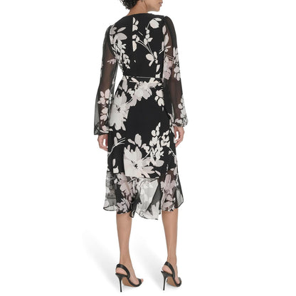 Tommy Hilfiger - Vestido Midi de Manga Larga con Dobladillo con vuelos para Mujer