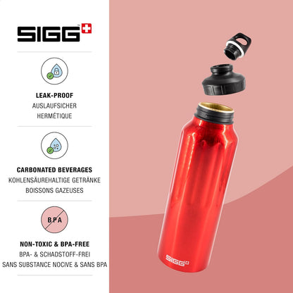 Sigg - Botella de agua deportiva de aluminio - WMB Traveller Red - Con adaptador WMB - A prueba de fugas, ligera, sin BPA, 55 onzas