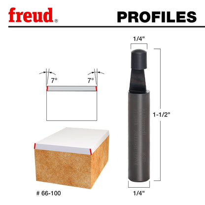Freud - Broca biselada, corte cónico rápido de 7 grados en laminados de plástico, diámetro de 1/4 pulgadas, construcción de carburo sólido, carburo TiCo, negro I.C.E. Recubrimiento, rodamiento de