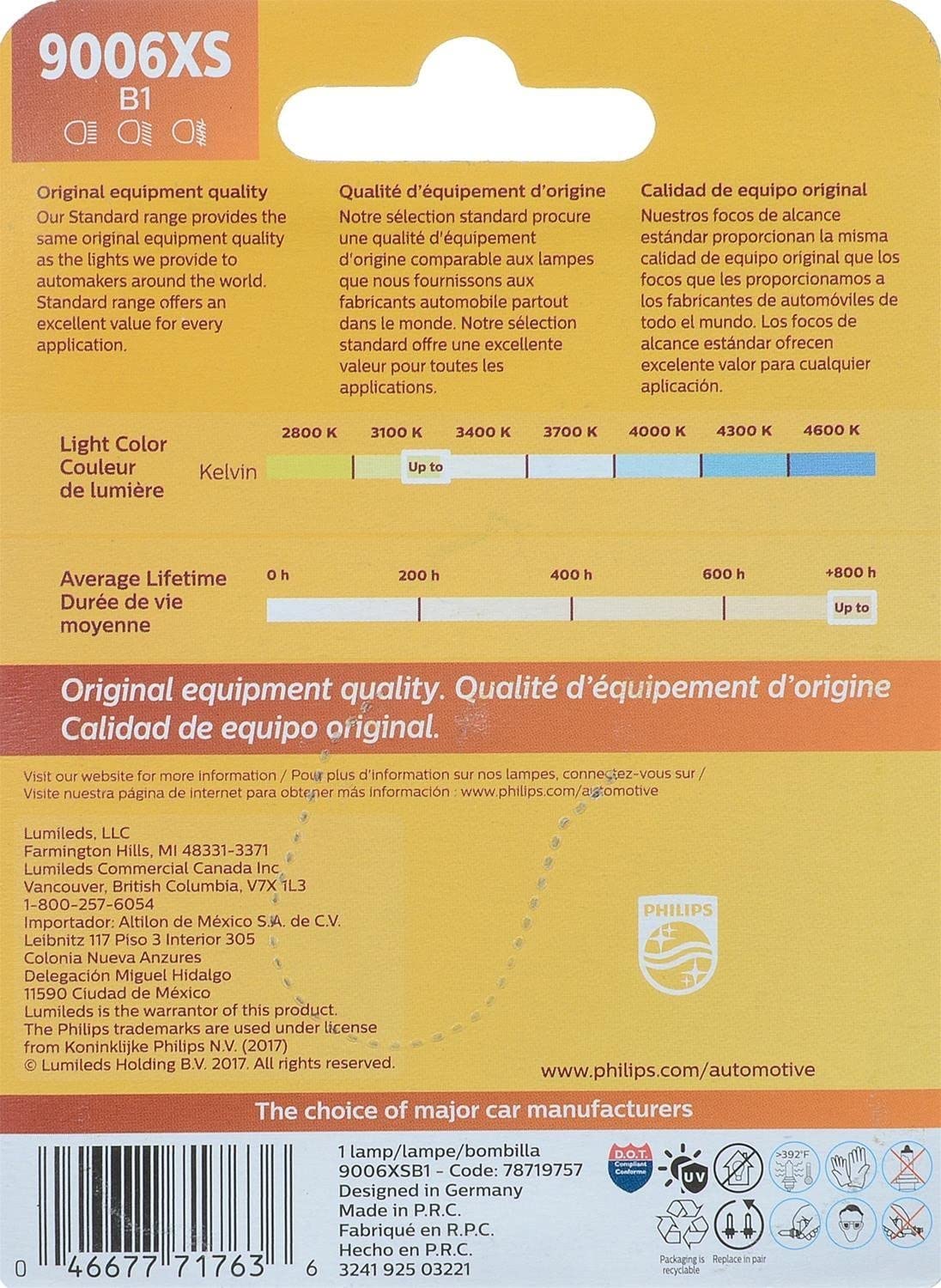 Philips Lámpara Delantera Halógena Estándar de Repuesto 9006XSB1, Transparente