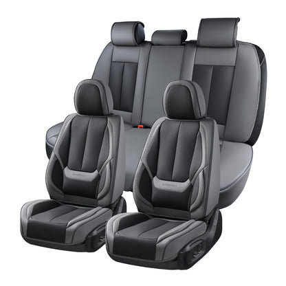 Coverado - Juego Completo de Fundas de Asiento de Coche, Impermeable, de Piel de napa para Asiento de Coche, Fundas de Asiento de Coche, Color Beige, Asientos Delanteros y Trasero, Ajuste Universal - negro, gris (Gray-Black) - FullSet