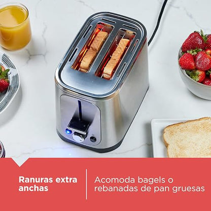 Black+Decker Tostadora de Pan 2 Rebanadas con 7 Niveles, TR1227-0SDLA | Ranuras extra anchas para tostar bagels y panes gruesos, con función para alimentos congelados