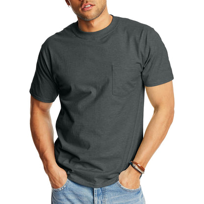 Hanes Beefy-T Playera con Bolsillo para Hombre - Charcoal Heather - XXL