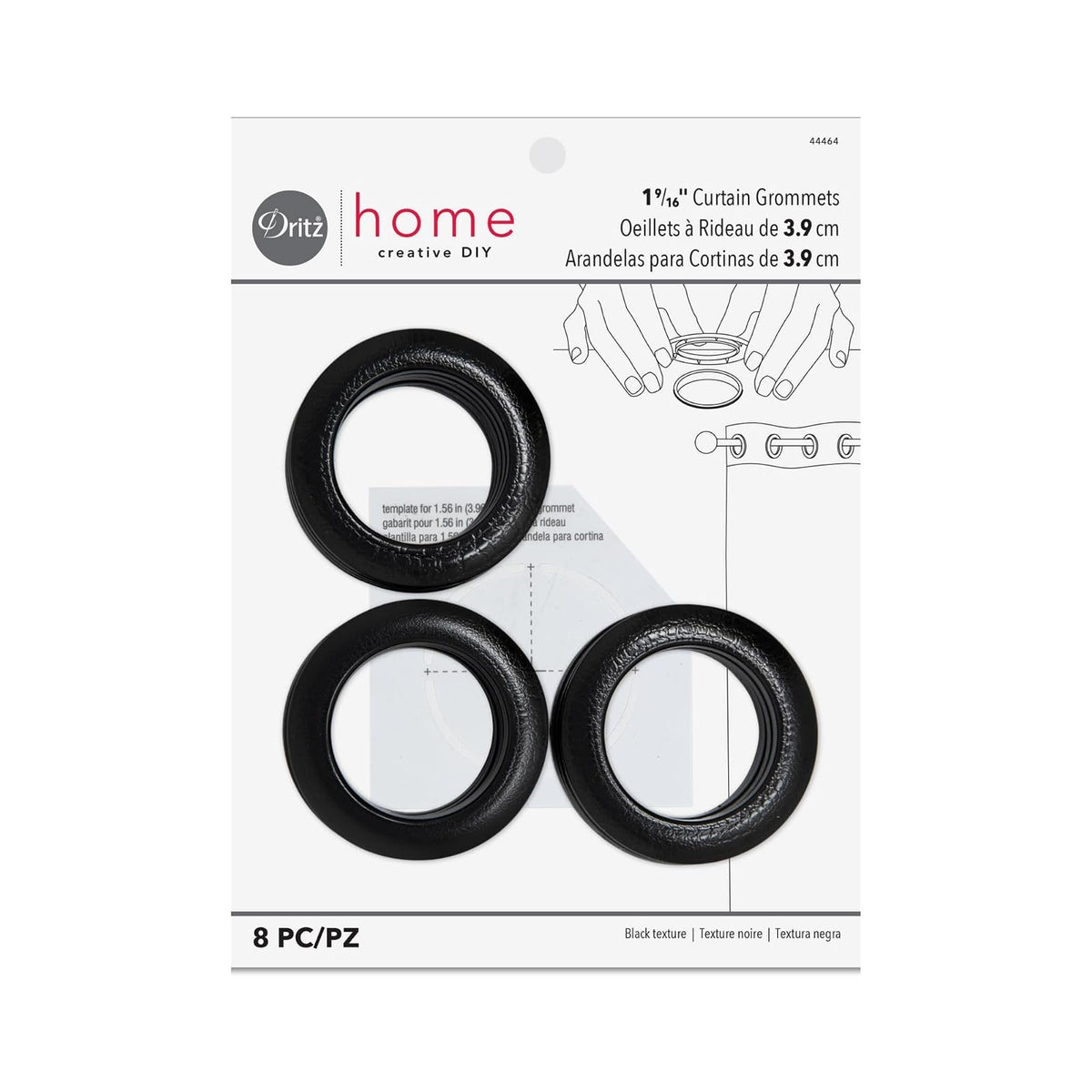 Dritz Ojales para Cortina, 4 cm de Diámetro, 8 Piezas - Redondo - 3.8An x 19.7Al cm (8 Paneles) - negro