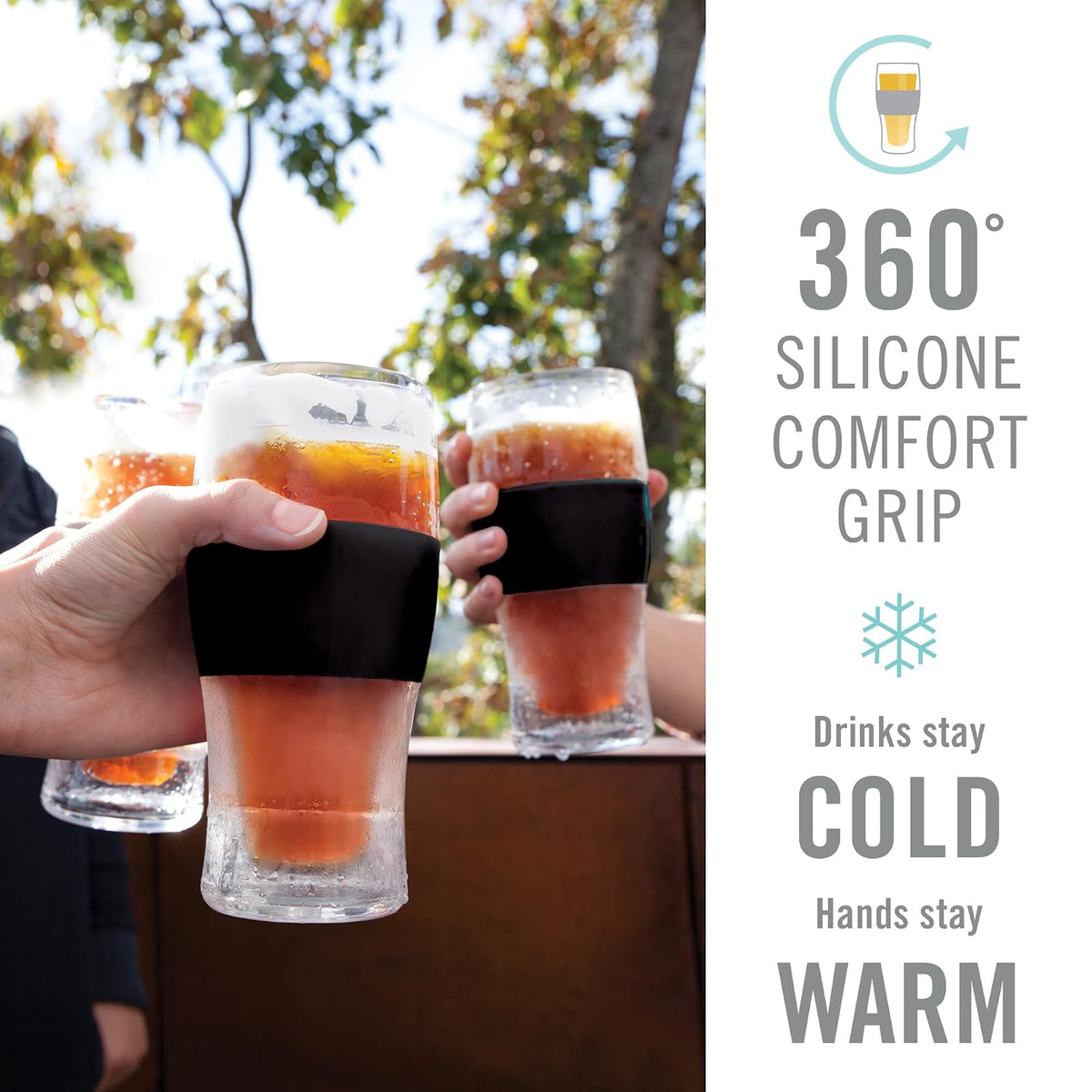 Host Copas de cerveza Freeze de 16 onzas, enfriador de gel de congelación de doble pared de plástico, juego de 2, color negro