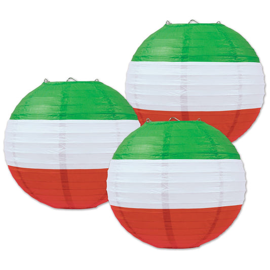 Beistle 54655-RWG Paper Lanterns, 9 1/2-Inch, Red/White/Green