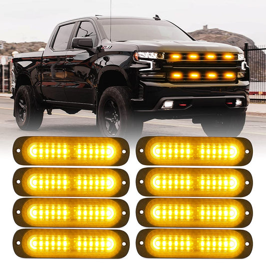 Xprite Kit de 12 Luces LED Estroboscópicas de Emergencia Ámbar 52026S-12-Y-8PC para ATV, Parrilla, Advertencia