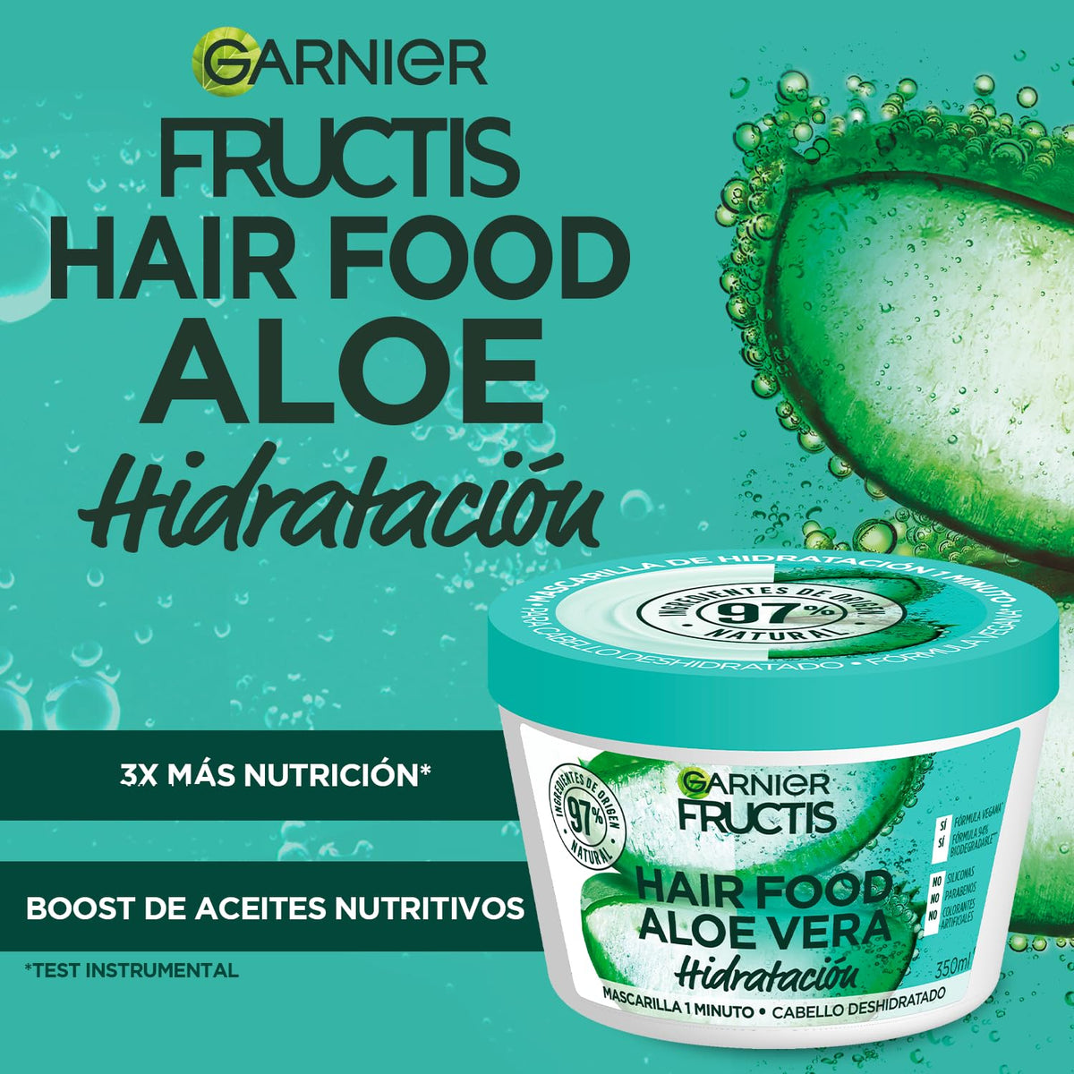Kit Garnier Fructis HairFood Aloe Vera mascarilla para cabello 2Pack | Mascarilla para cabello de hidratación profunda para cabello deshidratado, 350ml c/u, fórmula 98% natural.