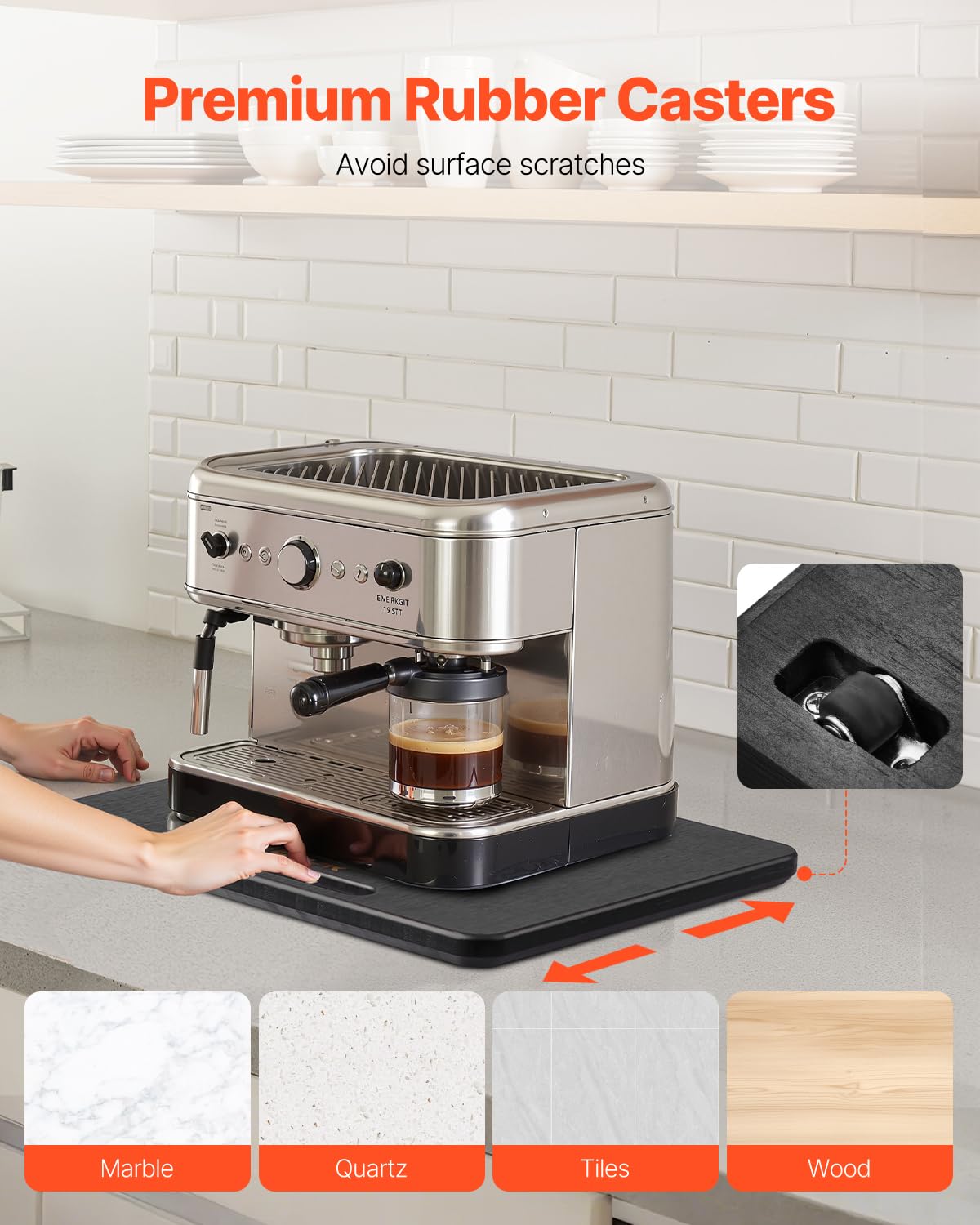 VEVOR - Deslizador para electrodomésticos, Mediano 13 x 16 Pulgadas, Bandeja Deslizante con Ruedas de Goma silenciosas y Mango Hueco, fácil de Limpiar, Bandeja rodante para cafetera, encimera de