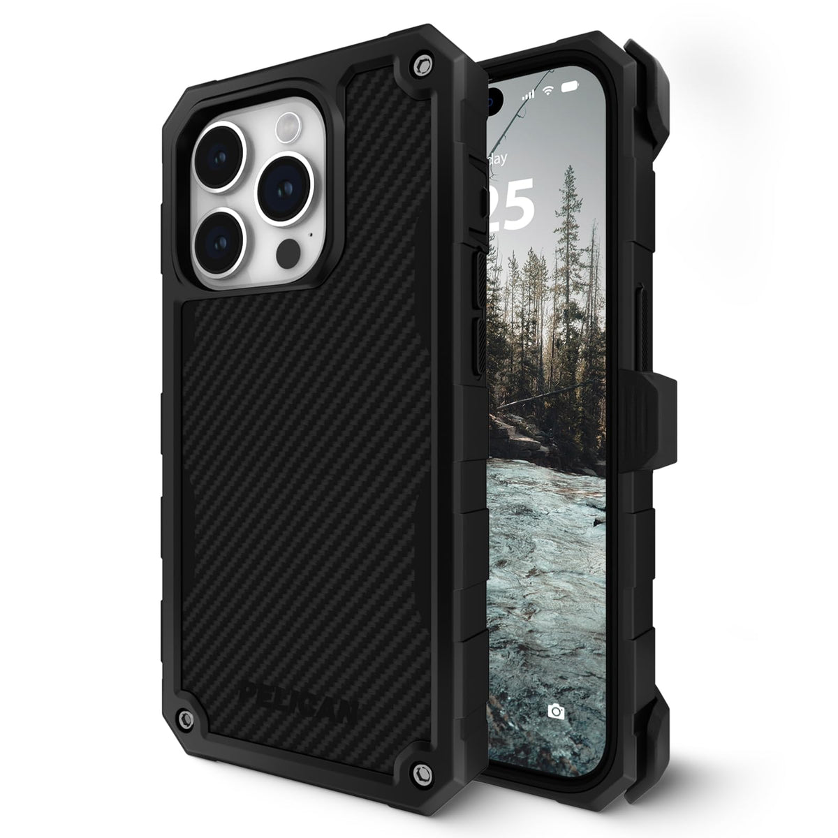 Pelican Shield Series Funda para iPhone 15 Pro | Negro, compatible con MagSafe, proyección contra caídas de grado militar de 20 pies, con soporte de clip para cinturón