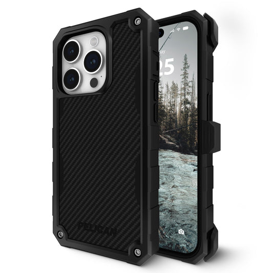 Pelican Shield Series Funda para iPhone 15 Pro | Negro, compatible con MagSafe, proyección contra caídas de grado militar de 20 pies, con soporte de clip para cinturón