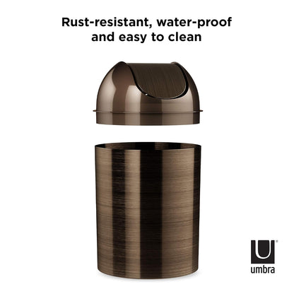 Umbra Mezzo Bote de Basura de Acero con Tapa Oscilante, Ideal para Baño, Oficina y Recámara, 9L, Bronce
