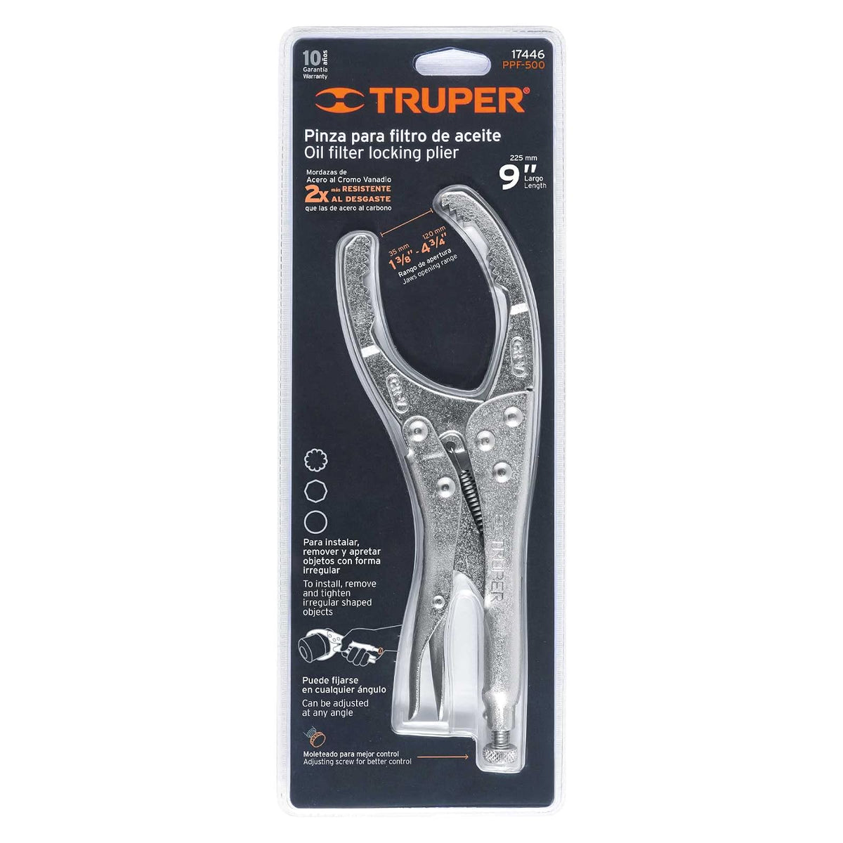 Truper PPF-500, Pinza de presión 9" para filtros de aceite