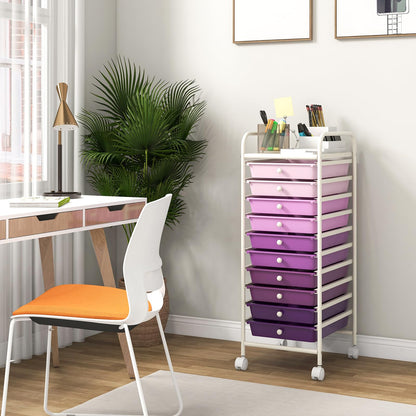 OFFICEJOY - Carrito de almacenamiento con 10 cajones, portátil y ruedas con bloqueo, organizador de gran capacidad para hogar, oficina, escuela