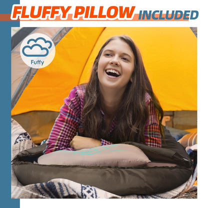 MEREZA - Saco de Dormir de Invierno de 0 Grados para Adultos y niños con Almohada, Saco de Dormir para Clima frío para 4 Estaciones, Camping, Senderismo, mochilero, Sacos de Dormir para Grandes y