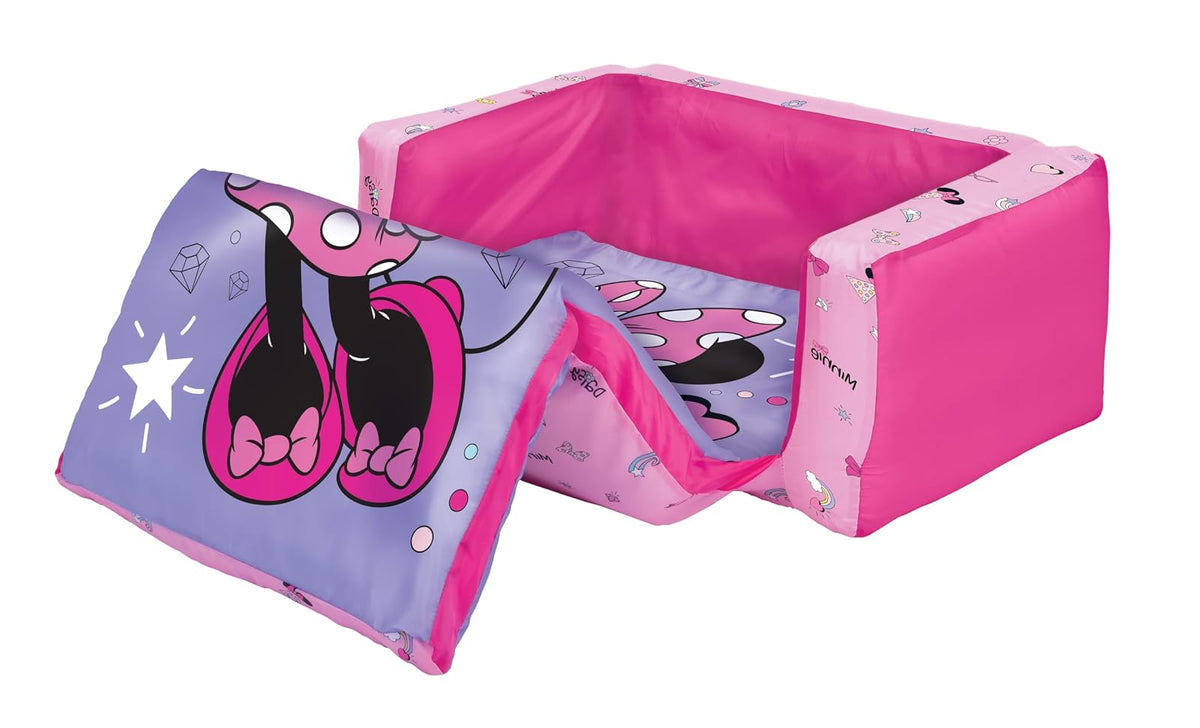 Minnie Mouse - Sofá cama inflable para niños, 2 en 1 con apertura abatible para tumbona y colchoneta para siesta, más de 4 pies de largo, funda extraíble, uso en interiores y exteriores, edades de 2 a