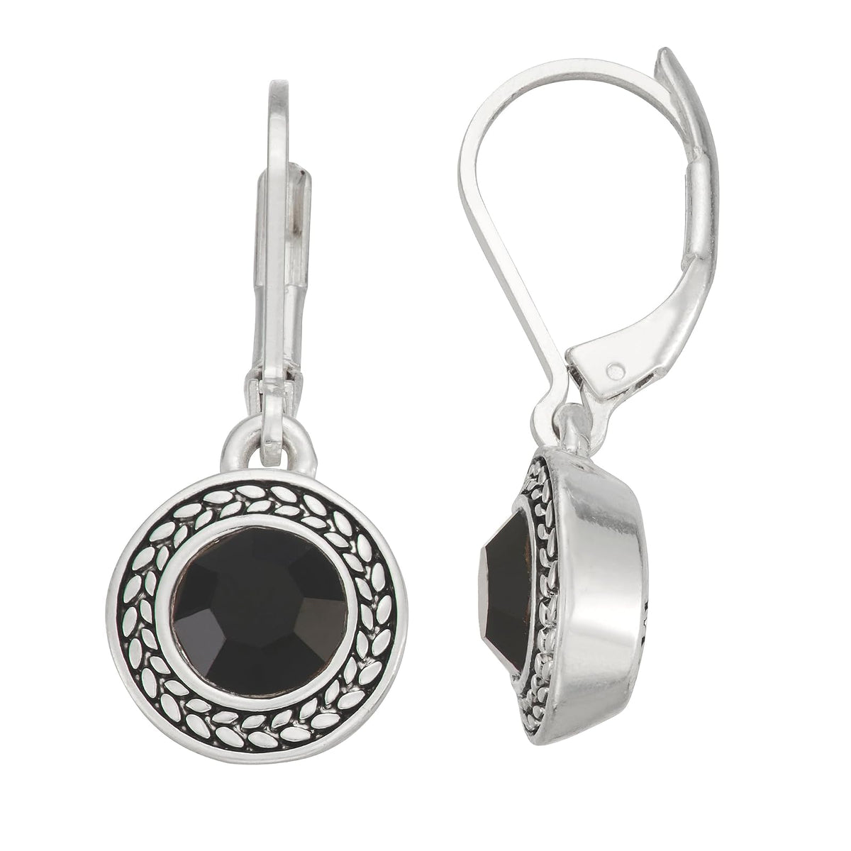 Napier - arete colgantes de vidrio negro azabache para mujer, color plateado, Una talla, Vidrio, No es una piedra preciosa