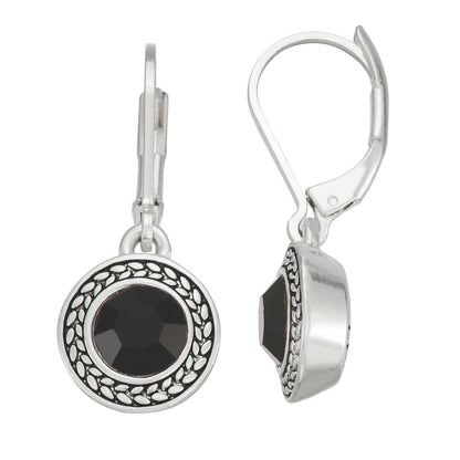 Napier - arete colgantes de vidrio negro azabache para mujer, color plateado, Una talla, Vidrio, No es una piedra preciosa