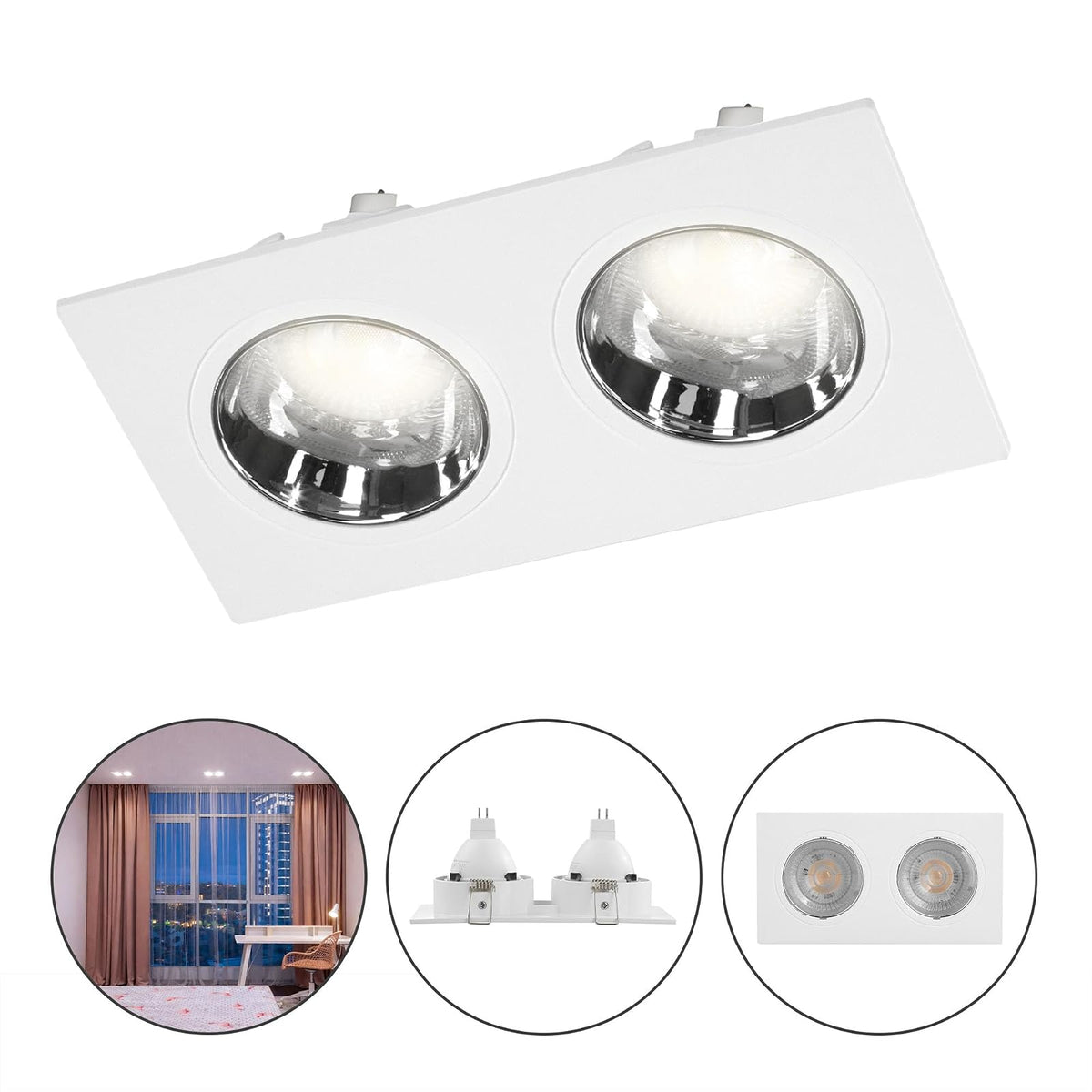 ILLUX Lámpara Downlight Cuadrada 2 Spots GU5.3 LED 9W Neutra 4000K Blanco Cromo TL-2913.BCRKT40