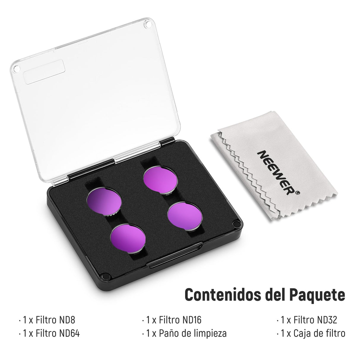 NEEWER GO 3S Juego de Filtros ND (Paquete de 4), ND8 ND16 ND32 ND64 Kit de Accesorios de Filtro de Lente de Densidad Neutra con Vidrio Optico HD Multicapa Compatible con Insta 360 GO 3S, FLB01