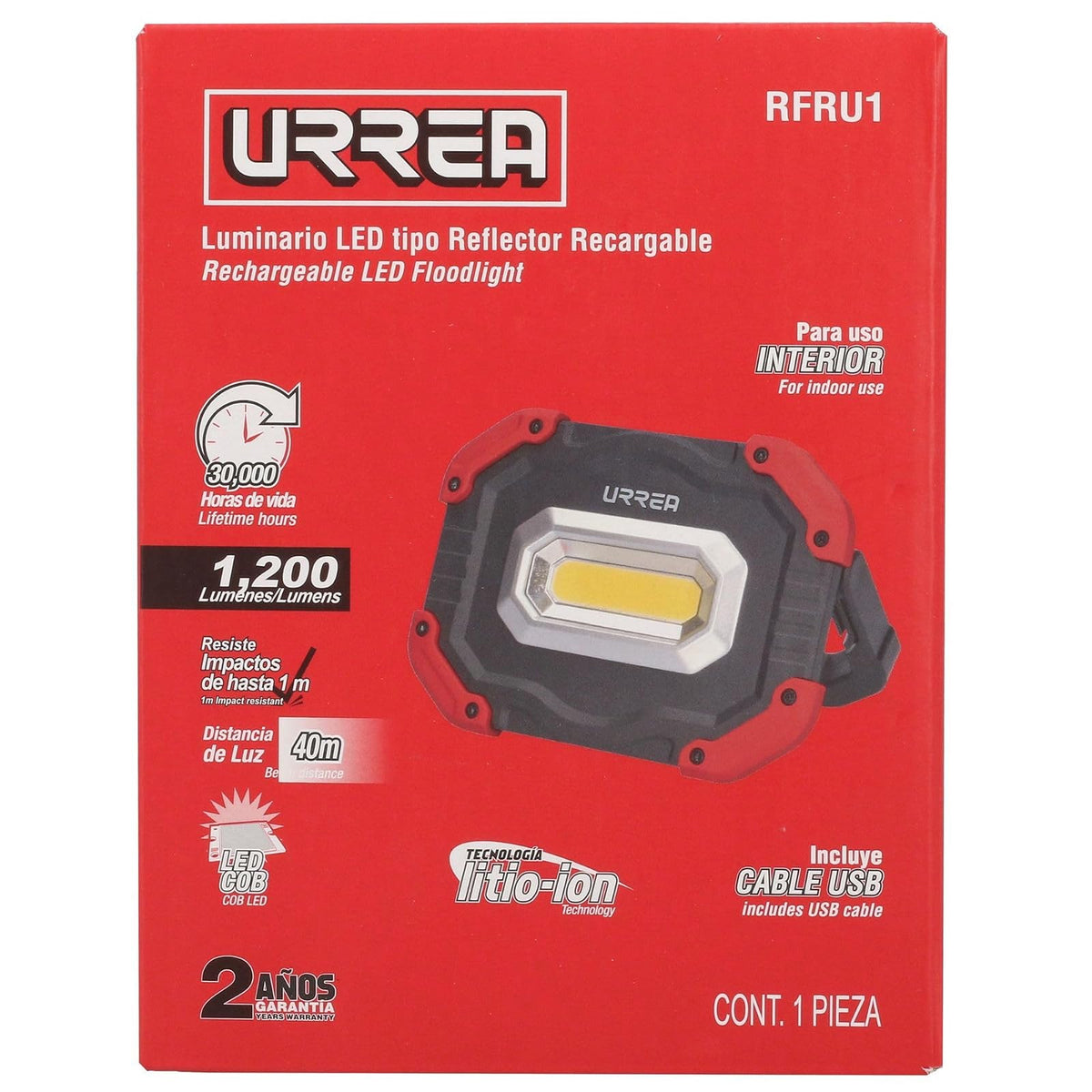 Urrea Herramientas RFRU1 Urrea Reflector recargable, 1200lm, 12W, pack of/paquete de 1