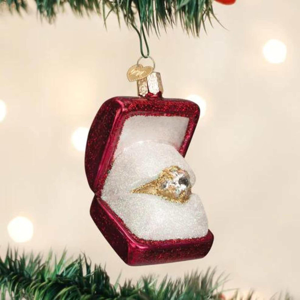 Old World Christmas Adornos: Regalos de Novia y Novio Adornos soplados de Vidrio para árbol de Navidad, Anillo en Caja